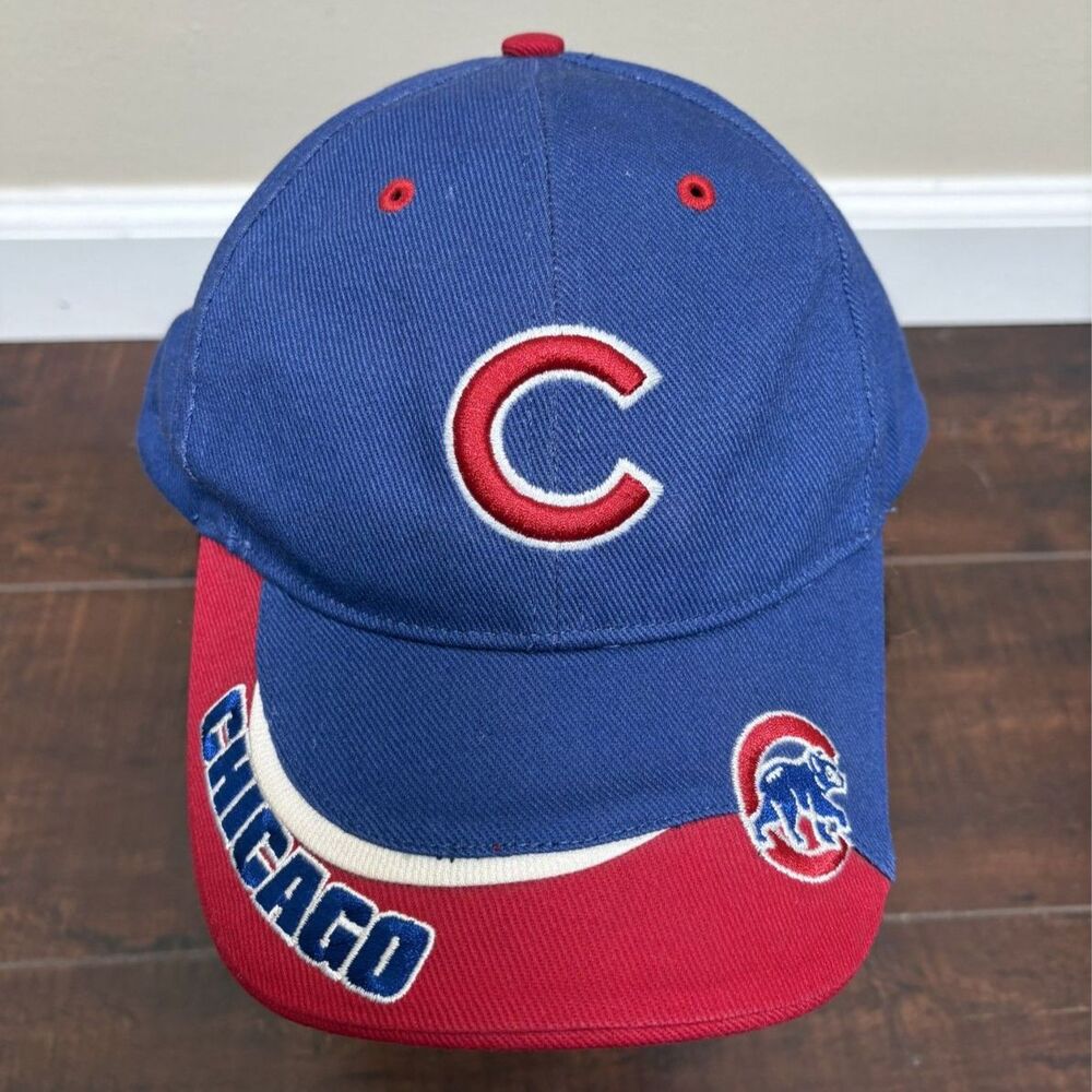 Vtg Chicago Cubs T.E.I. MLB Walking Bear Blue Red Strapback Hat Retro Sporty Cap - Picture 8 of 8